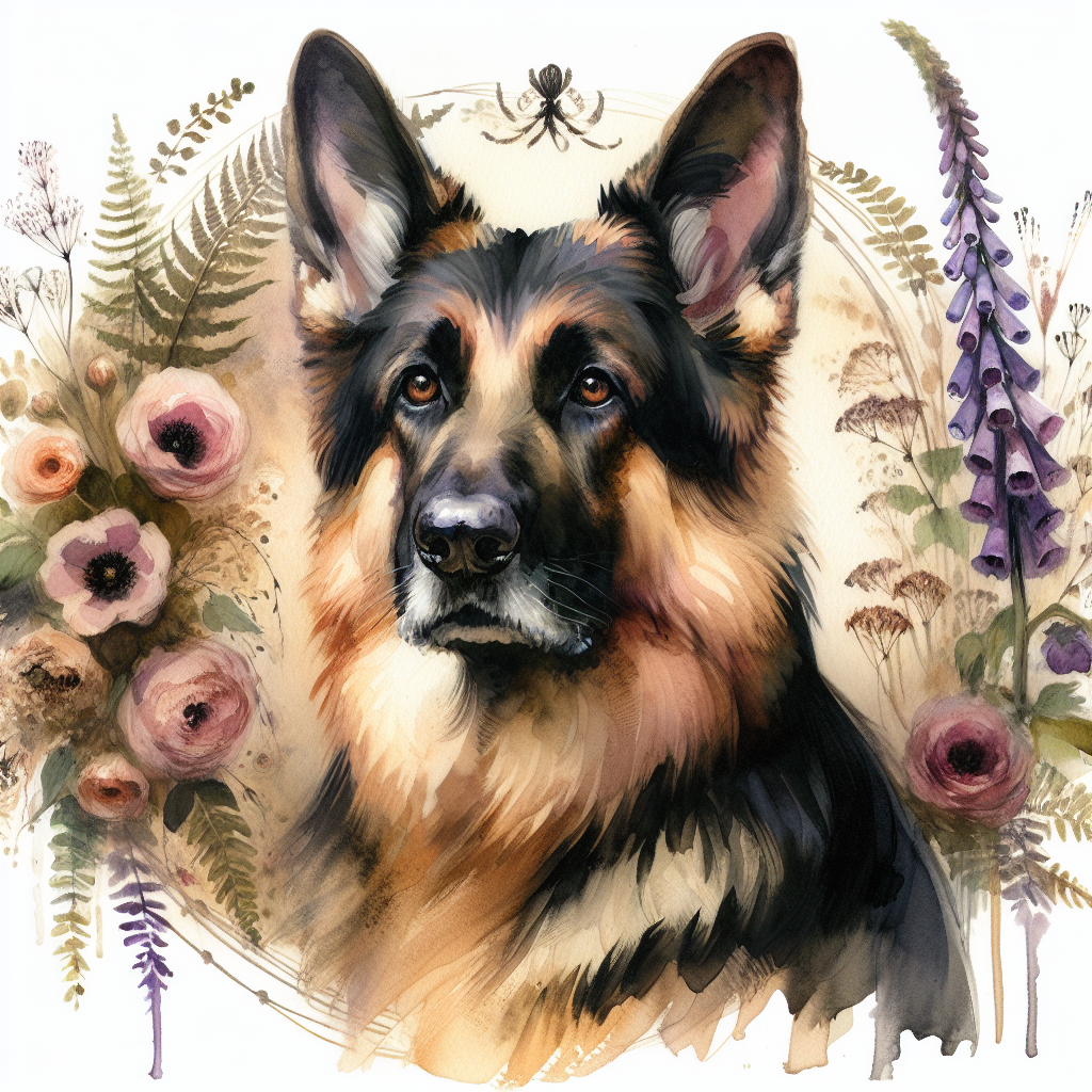 German Shepherd Tote Bag | Cottagecore GSD Gift | Watercolor Dog Botanical Tote | German Shepherd Mom