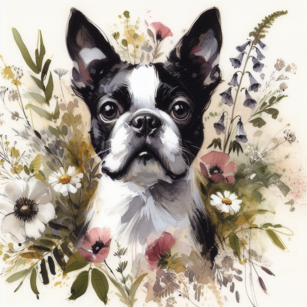 Boston Terrier Hoodie Cottagecore | Watercolor Botanical Dog Sweatshirt | Boston Terrier Mom Gift | Wildflower Dog Hoodie