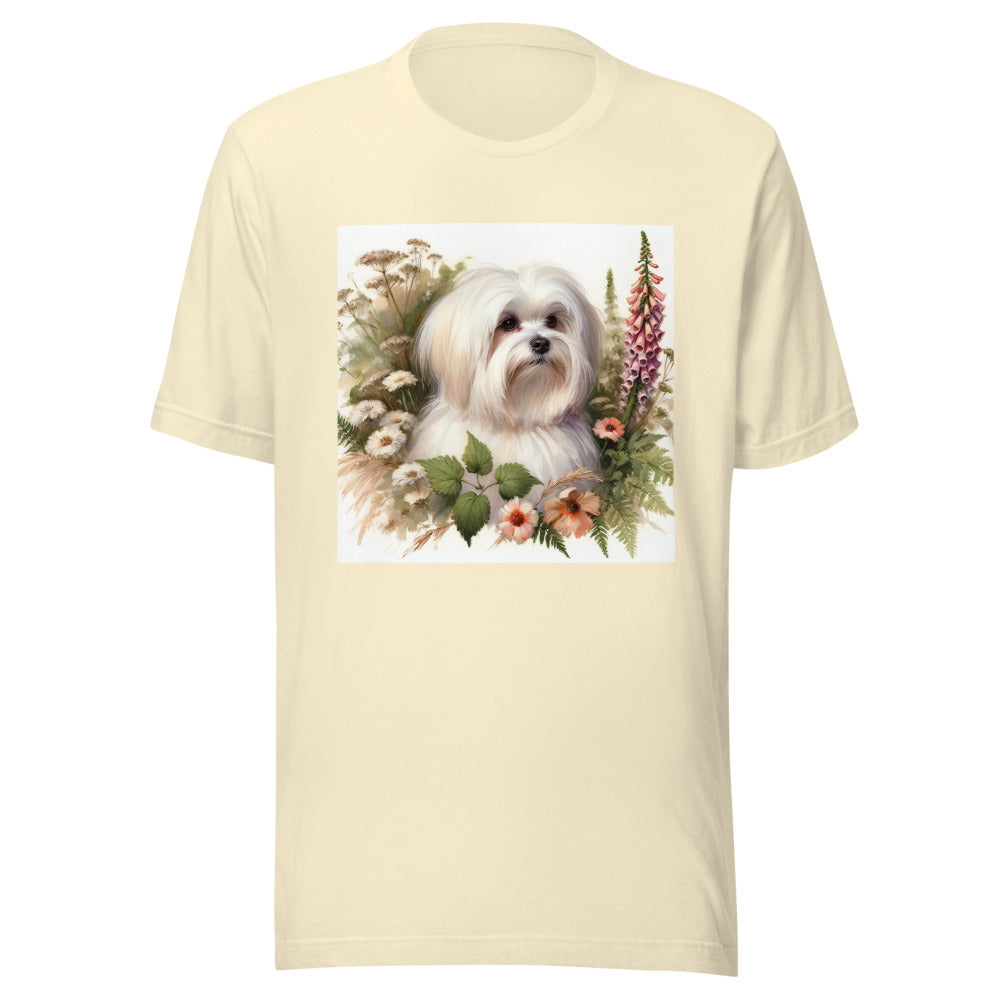 Maltese Dog Shirt | Cottagecore Watercolor Tee | Maltese Mom Gift | Fluffy Dog Botanical Tshirt