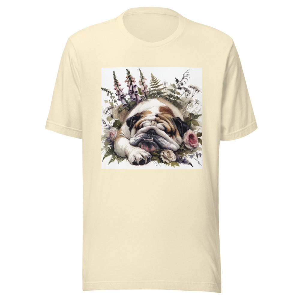 Bulldog Cottagecore Shirt | Sleeping Bulldog Tee | English Bulldog Mom Gift | Botanical Wreath Dog Shirt