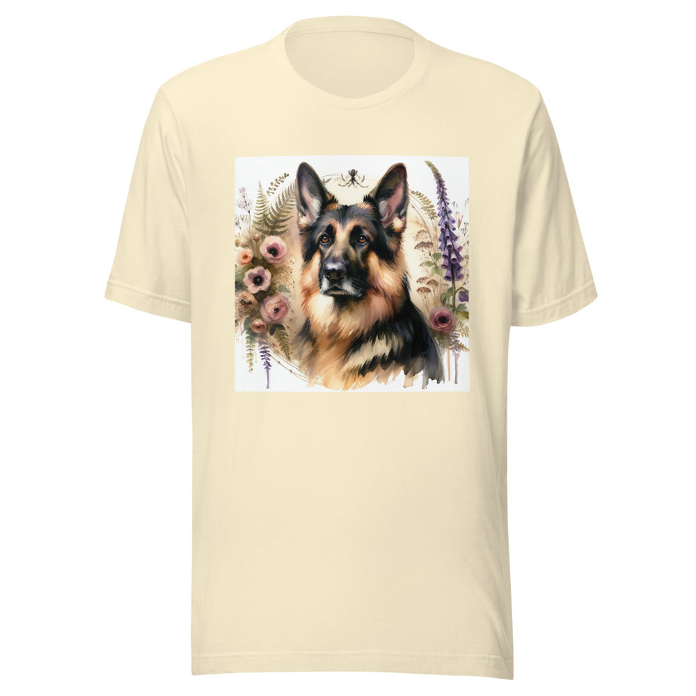 German Shepherd Cottagecore Shirt | GSD Dog Mom Tee | Watercolor Botanical Wreath | German Shepherd Gift