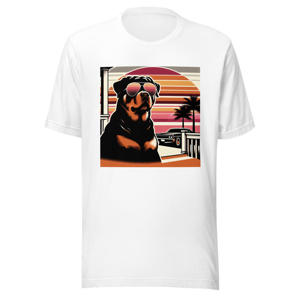 Rottweiler Shirt Retro 70s | Vintage Dog Tee | Rottie Owner Gift | Cool Aviator Sunglasses Dog | Retro Sunset Rottweiler Lover Tshirt