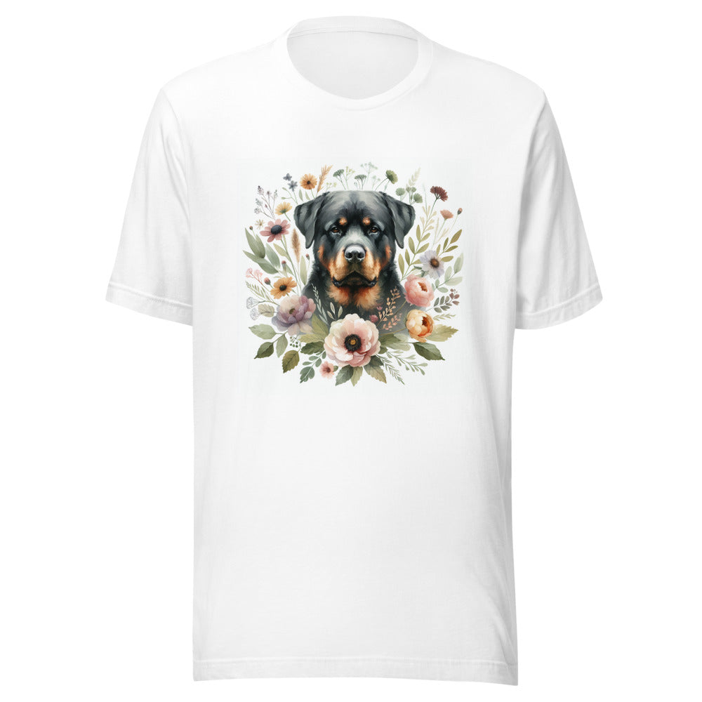 Rottweiler Cottagecore Shirt | Watercolor Dog Tee | Rottweiler Mom Gift | Botanical Dog Lover | Gentle Giant Rottie Tshirt