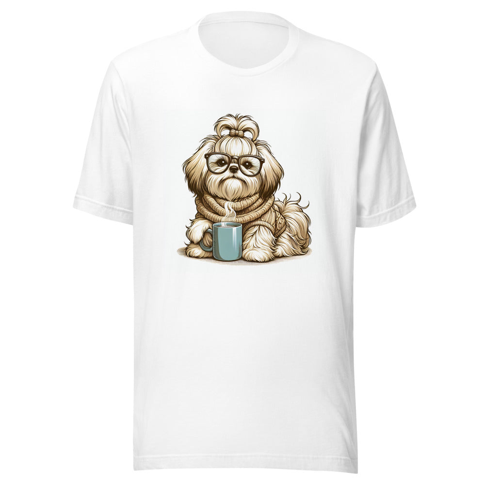 Shih Tzu Coffee Shirt | Dog Mom Gift | Cute Shih Tzu Tee | Coffee Lover Dog Shirt | Shih Tzu Owner Gift | Dog Reading Glasses Tee