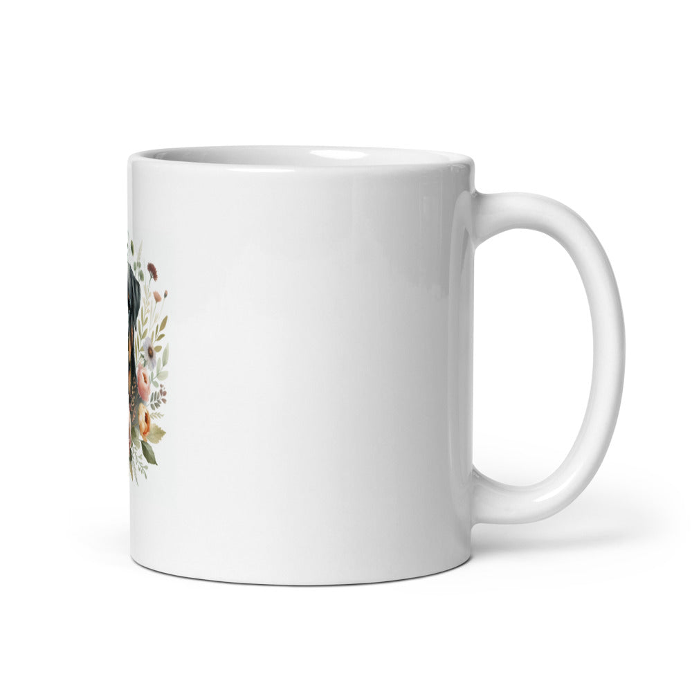 Rottweiler Cottagecore Mug | Gentle Rottie Floral Art | Dog Mom Coffee Cup | Botanical Wildflower Design | Rottweiler Lover Gift