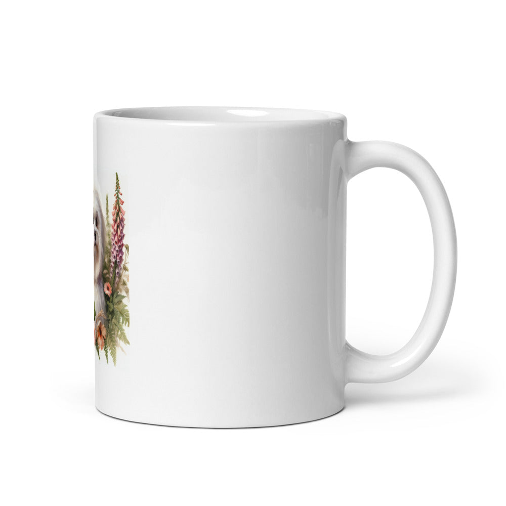 Maltese Dog Cottagecore Mug | Maltese Mom Gift | Fluffy Dog Coffee Cup | Botanical Watercolor Mug
