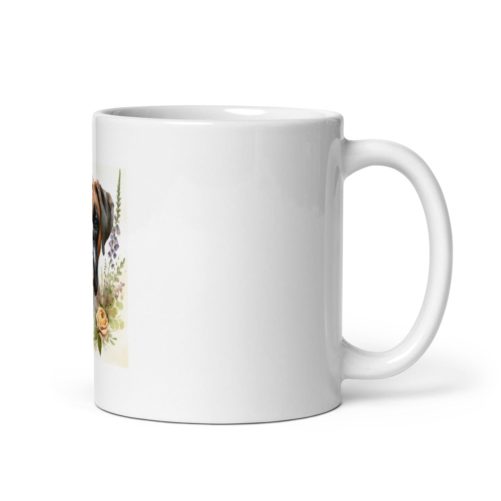 Boxer Dog Mug | Cottagecore Botanical Watercolor | Boxer Mom Gift | Funny Boxer Coffee Cup